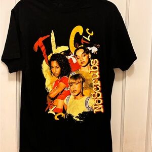 TLC Black Tee with Yellow & Red Band Graphic